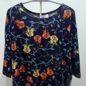 Lularoe Irma size Small floral Roses Navy Blue
